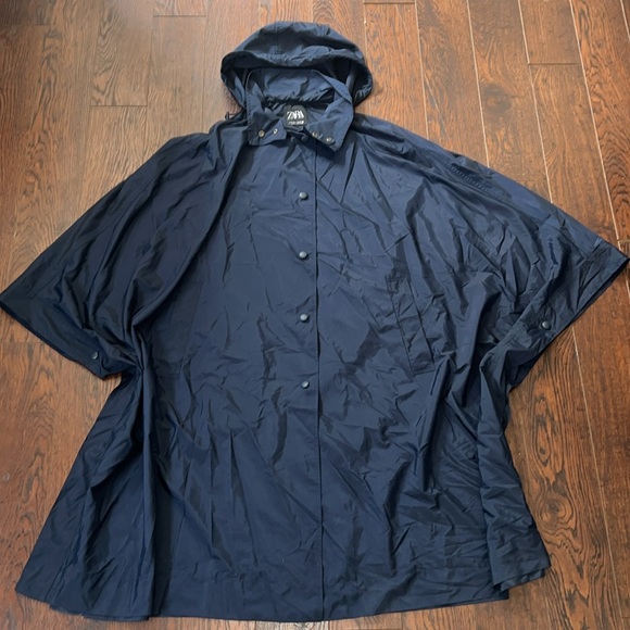 Zara limited edition hooded poncho coat size medium navy blue - Picture 5 of 9